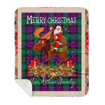 Personalized Gift Plaid Tartan Blanket Clan MacArthur Milton With Moose Lover Xmas Gift Santa Riding Buffalo Plaid Christmas Sherpa Blanket