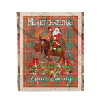Personalized Gift Plaid Tartan Blanket Clan Bruce Ancient With Moose Lover Xmas Gift Santa Riding Christmas Fleece Blanket