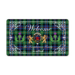 Doormat - Welcome Mat Scottish Clan Farquharson Ancient Tartan Door Mat, Plaid Doormat With Thistle and Two Lion Scottish