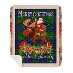 Personalized Gift Plaid Tartan Blanket Clan Lockhart Modern With Moose Lover Xmas Gift Santa Riding Buffalo Plaid Christmas Sherpa Blanket
