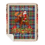 Personalized Gift Plaid Tartan Blanket Clan Norvel With Moose Lover Xmas Gift Santa Riding Buffalo Plaid Christmas Sherpa Blanket