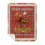 Personalized Gift Plaid Tartan Blanket Clan Robertson Weathered With Moose Lover Xmas Gift Santa Riding Buffalo Plaid Christmas Sherpa Blanket