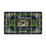 Doormat - Welcome Mat Scottish Clan Badge Ferguson Modern Tartan Door Mat, Plaid Doormat With Thistle and Two Lion Scottish