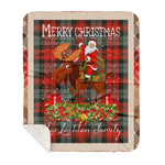 Personalized Gift Plaid Tartan Blanket Clan MacLachlan Weathered With Moose Lover Xmas Gift Santa Riding Plaid Christmas Sherpa Blanket