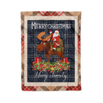 Personalized Gift Plaid Tartan Blanket Clan Navy Formal Dress With Moose Lover Xmas Gift Santa Riding Christmas Fleece Blanket