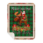 Personalized Gift Plaid Tartan Blanket Clan Douglas Green With Moose Lover Xmas Gift Santa Riding Buffalo Plaid Christmas Sherpa Blanket