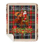 Personalized Gift Plaid Tartan Blanket Clan Stewart Black With Moose Lover Xmas Gift Santa Riding Buffalo Plaid Christmas Sherpa Blanket