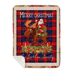 Personalized Gift Plaid Tartan Blanket Clan MacLachlan Modern With Moose Lover Xmas Gift Santa Riding Plaid Christmas Sherpa Blanket