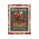 Personalized Gift Plaid Tartan Blanket Clan Shaw Green Modern With Moose Lover Xmas Gift Santa Riding Christmas Fleece Blanket
