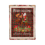 Personalized Gift Plaid Tartan Blanket Clan Hunter (USA) With Moose Lover Xmas Gift Santa Riding Christmas Fleece Blanket