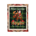 Personalized Gift Plaid Tartan Blanket Clan MacArthur Modern With Moose Lover Xmas Gift Santa Riding Christmas Fleece Blanket