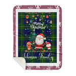 Personalized Gift Tartan Plaid Blanket Clan Johnson With Funny Santa Snowman Reindeer Merry Christmas Gift Sherpa Blanket, blue plaid sherpa blanket,blue tartan sherpa blanket,Buchan,buffalo plaid sherpa blanket,christmas sherpa blanket,Christmas Throw Blanket