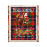 Personalized Gift Plaid Tartan Blanket Clan MacPherson Modern With Moose Lover Xmas Gift Santa Riding Christmas Fleece Blanket