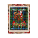 Personalized Gift Plaid Tartan Blanket Clan Newlands With Moose Lover Xmas Gift Santa Riding Christmas Fleece Blanket