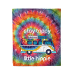 Scotstee Shop - Scotstee Shop Blanket Funny Hippie Gift - Stay Trippy Little Hippie Bright Swirl Tie Dye Cornhole Hippie Fleece Blanket