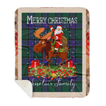 Personalized Gift Plaid Tartan Blanket Clan Sinclair Hunting Modern With Moose Lover Xmas Gift Santa Riding Buffalo Plaid Christmas Sherpa Blanket