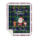 Personalized Gift Tartan Plaid Blanket Clan Forbes With Funny Santa Snowman Reindeer Merry Christmas Gift Sherpa Blanket, blue plaid sherpa blanket,blue tartan sherpa blanket,Buchan,buffalo plaid sherpa blanket,christmas sherpa blanket,Christmas Throw Blanket