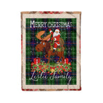 Personalized Gift Plaid Tartan Blanket Clan Leslie With Moose Lover Xmas Gift Santa Riding Christmas Fleece Blanket