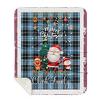 Personalized Gift Tartan Plaid Blanket Clan Clark With Funny Santa Snowman Reindeer Merry Christmas Gift Sherpa Blanket, blue plaid sherpa blanket,blue tartan sherpa blanket,Buchan,buffalo plaid sherpa blanket,christmas sherpa blanket,Christmas Throw Blanket