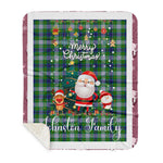 Personalized Gift Tartan Plaid Blanket Clan Johnston Dress With Funny Santa Snowman Reindeer Merry Christmas Gift Sherpa Blanket, blue plaid sherpa blanket,blue tartan sherpa blanket,Buchan,buffalo plaid sherpa blanket,christmas sherpa blanket,Christmas Throw Blanket