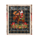 Personalized Gift Plaid Tartan Blanket Clan Denniston With Moose Lover Xmas Gift Santa Riding Christmas Fleece Blanket