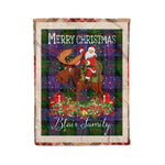 Personalized Gift Plaid Tartan Blanket Clan Blair With Moose Lover Xmas Gift Santa Riding Christmas Fleece Blanket