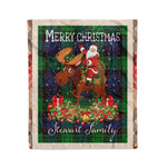Personalized Gift Plaid Tartan Blanket Clan Stewart Old Modern With Moose Lover Xmas Gift Santa Riding Christmas Fleece Blanket