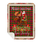 Personalized Gift Plaid Tartan Blanket Clan Skene With Moose Lover Xmas Gift Santa Riding Buffalo Plaid Christmas Sherpa Blanket