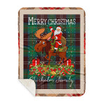 Personalized Gift Plaid Tartan Blanket Clan Chisholm Hunting Ancient With Moose Lover Xmas Gift Santa Riding Buffalo Plaid Christmas Sherpa Blanket