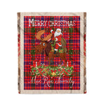 Personalized Gift Plaid Tartan Blanket Clan MacRae Modern With Moose Lover Xmas Gift Santa Riding Christmas Fleece Blanket