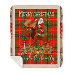 Personalized Gift Plaid Tartan Blanket Clan Turnbull With Moose Lover Xmas Gift Santa Riding Buffalo Plaid Christmas Sherpa Blanket