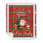 Personalized Gift Tartan Plaid Blanket Clan MacLaine of Loch Buie With Funny Santa Snowman Reindeer Merry Christmas Gift Sherpa Blanket, blue plaid sherpa blanket,blue tartan sherpa blanket,Buchan,buffalo plaid sherpa blanket,christmas sherpa blanket,Christmas Throw Blanket