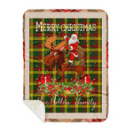 Personalized Gift Plaid Tartan Blanket Clan MacMillan With Moose Lover Xmas Gift Santa Riding Plaid Christmas Sherpa Blanket