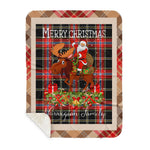 Personalized Gift Plaid Tartan Blanket Clan Norwegian With Moose Lover Xmas Gift Santa Riding Buffalo Plaid Christmas Sherpa Blanket