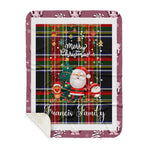 Personalized Gift Tartan Plaid Blanket Clan Francis With Funny Santa Snowman Reindeer Merry Christmas Gift Sherpa Blanket, blue plaid sherpa blanket,blue tartan sherpa blanket,Buchan,buffalo plaid sherpa blanket,christmas sherpa blanket,Christmas Throw Blanket