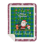 Personalized Gift Tartan Plaid Blanket Clan Johnston With Funny Santa Snowman Reindeer Merry Christmas Gift Sherpa Blanket, blue plaid sherpa blanket,blue tartan sherpa blanket,Buchan,buffalo plaid sherpa blanket,christmas sherpa blanket,Christmas Throw Blanket