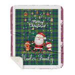Personalized Gift Tartan Plaid Blanket Clan Hunter of Hunterston With Funny Santa Snowman Reindeer Merry Christmas Gift Sherpa Blanket, blue plaid sherpa blanket,blue tartan sherpa blanket,Buchan,buffalo plaid sherpa blanket,christmas sherpa blanket,Christmas Throw Blanket