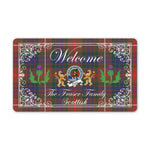 Doormat - Welcome Mat Scottish Clan Badge Fraser Hunting Modern Tartan Door Mat, Plaid Doormat With Thistle and Two Lion Scottish
