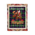 Personalized Gift Plaid Tartan Blanket Clan Sutherland Modern With Moose Lover Xmas Gift Santa Riding Christmas Fleece Blanket