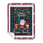 Personalized Gift Tartan Plaid Blanket Clan Fraser Hunting Ancient With Funny Santa Snowman Reindeer Merry Christmas Gift Sherpa Blanket, blue plaid sherpa blanket,blue tartan sherpa blanket,Buchan,buffalo plaid sherpa blanket,christmas sherpa blanket,Christmas Throw Blanket