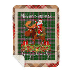 Personalized Gift Plaid Tartan Blanket Clan Gray Hunting With Moose Lover Xmas Gift Santa Riding Buffalo Plaid Christmas Sherpa Blanket