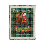 Personalized Gift Plaid Tartan Blanket Clan Wallace Ancient With Moose Lover Xmas Gift Santa Riding Christmas Fleece Blanket