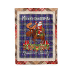 Personalized Gift Plaid Tartan Blanket Clan Kinnaird With Moose Lover Xmas Gift Santa Riding Christmas Fleece Blanket