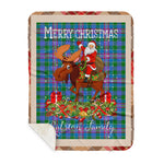 Personalized Gift Plaid Tartan Blanket Clan Ralston With Moose Lover Xmas Gift Santa Riding Buffalo Plaid Christmas Sherpa Blanket