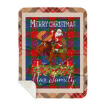 Personalized Gift Plaid Tartan Blanket Clan Mar With Moose Lover Xmas Gift Santa Riding Plaid Christmas Sherpa Blanket