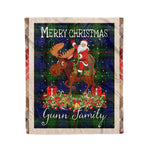 Personalized Gift Plaid Tartan Blanket Clan Gunn Modern With Moose Lover Xmas Gift Santa Riding Christmas Fleece Blanket