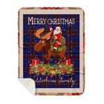 Personalized Gift Plaid Tartan Blanket Clan Wedderburn With Moose Lover Xmas Gift Santa Riding Buffalo Plaid Christmas Sherpa Blanket