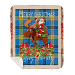 Personalized Gift Plaid Tartan Blanket Clan Laing With Moose Lover Xmas Gift Santa Riding Buffalo Plaid Christmas Sherpa Blanket