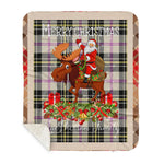 Personalized Gift Plaid Tartan Blanket Clan MacPherson Dress Ancient With Moose Lover Xmas Gift Santa Riding Plaid Christmas Sherpa Blanket