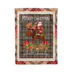 Personalized Gift Plaid Tartan Blanket Clan Scott Weathered With Moose Lover Xmas Gift Santa Riding Christmas Fleece Blanket